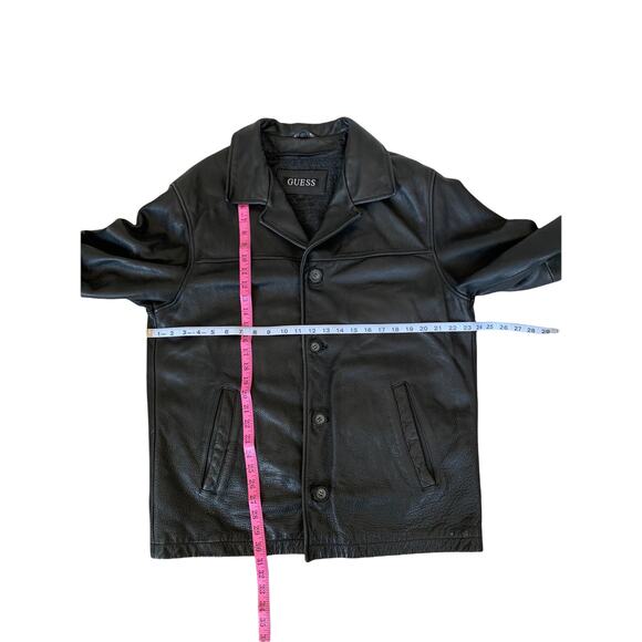 Matrix Vibes Black Leather Coat Mens Medium Removabe Lining Guess Vintage 90's - Picture 6 of 10